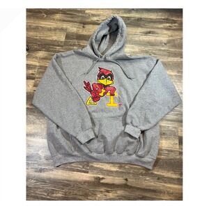 Iowa State Cyclones Mascot Hoodie Sweatshirt Mens 2XL Gray Fleece Pullover